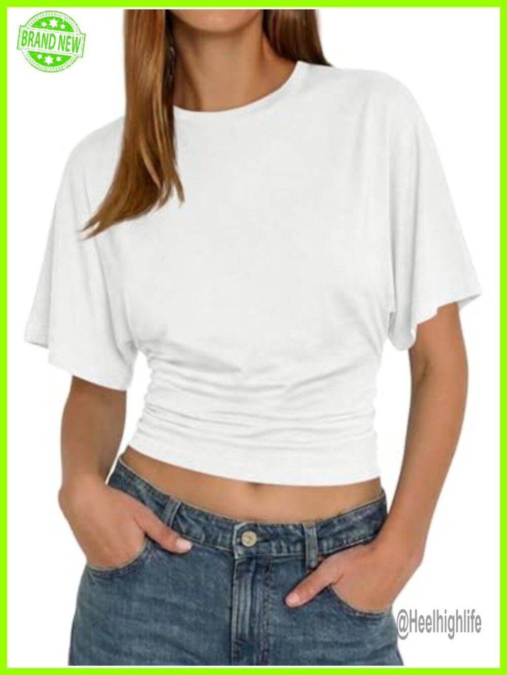 Womens Summer Short Sleeve Crop Top Ruched Waisted Casual Basic Tee